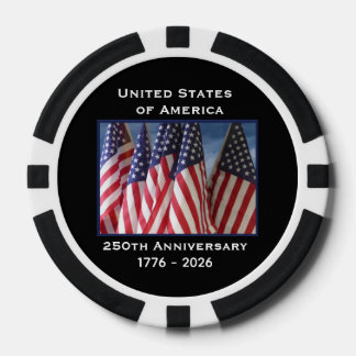 250th Anniversary USA Patriotic Flag Premium Black Poker Chips