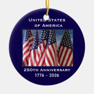250th Anniversary USA Patriotic Flags  Ceramic Ornament