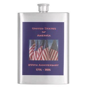 250th Anniversary USA Patriotic Flags Hip Flask