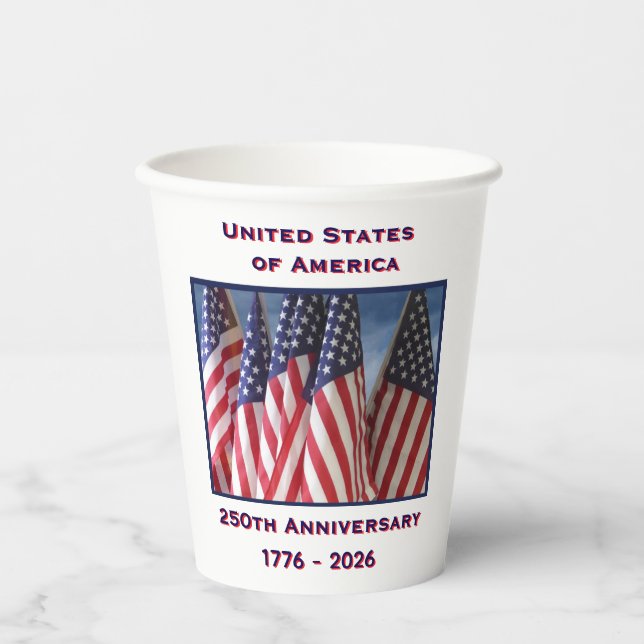 250th Anniversary USA Patriotic Flags  Paper Cups (Front)