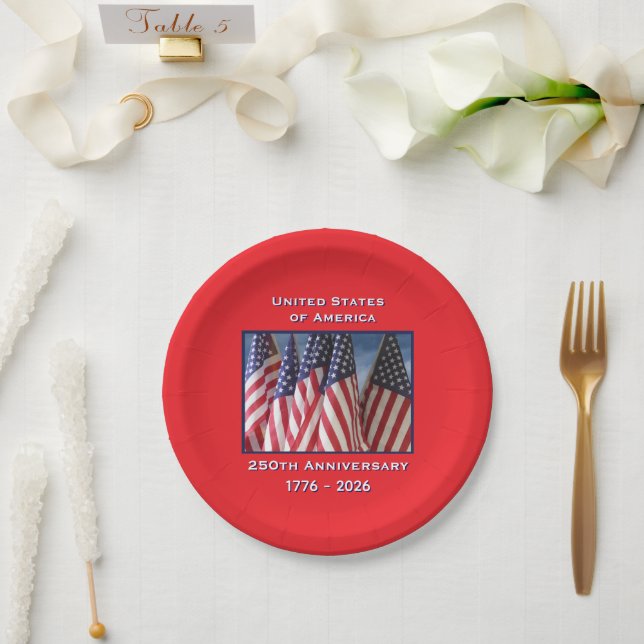 250th Anniversary USA Patriotic Flags  Paper Plate (Wedding)