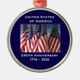 250th Anniversary USA Patriotic Flags Premium Metal Ornament