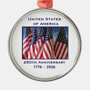 250th Anniversary USA Patriotic Flags Premium Metal Ornament