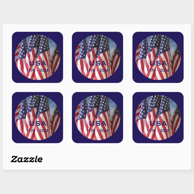 250th Anniversary USA Patriotic Flags Premium Square Sticker (Sheet)