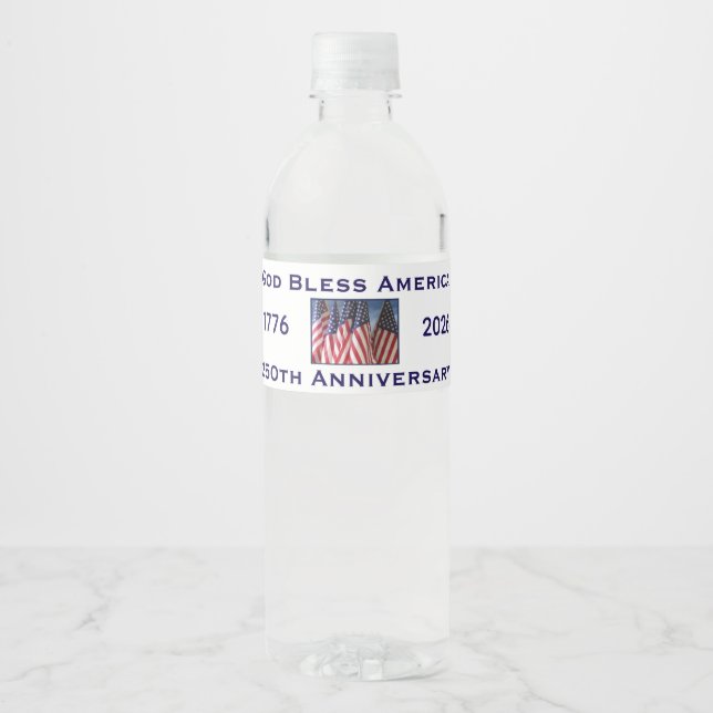250th Anniversary USA Patriotic God Bless America  Water Bottle Label (Front)