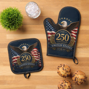 250th Anniversary USA Patriotic Keepsake Oven Mitt & Pot Holder Set