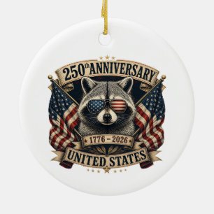 250th Anniversary USA Racoon Vintage 4th of July Ceramic Ornament