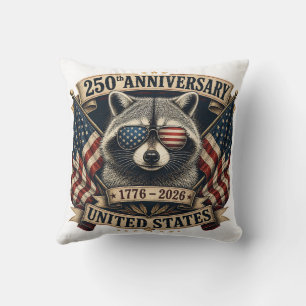 250th Anniversary USA Racoon Vintage 4th of July Cushion