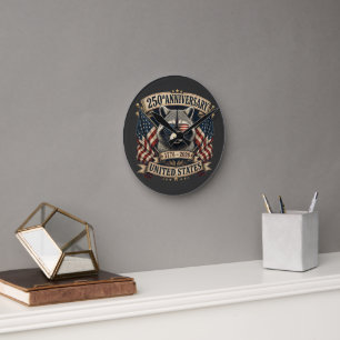 250th Anniversary USA Racoon Vintage 4th of July Round Clock