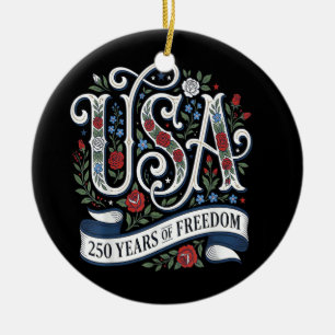 250th Anniversary USA Shirt Women Patriotic 4th of Ceramic Ornament