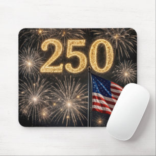 250th Birthday American Flag and Fireworks Mouse Pad