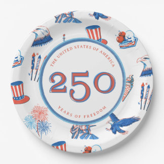 250th Fourth of July Patriotic Watercolor Party Paper Plate