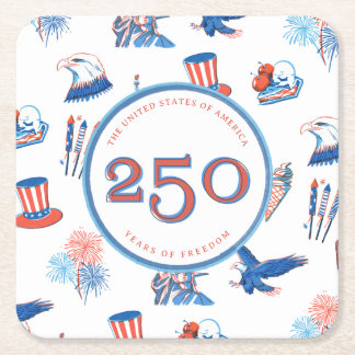 250th Fourth of July Patriotic Watercolor Party Square Paper Coaster