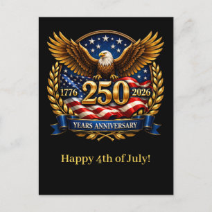 250th USA Anniversary Eagle Emblem  Holiday Postcard