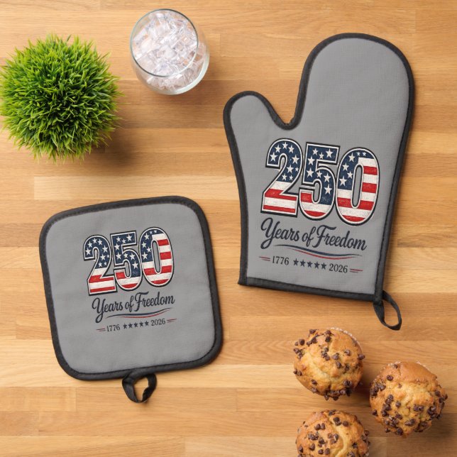 250th USA Anniversary  Oven Mitt & Pot Holder Set (Top Down)