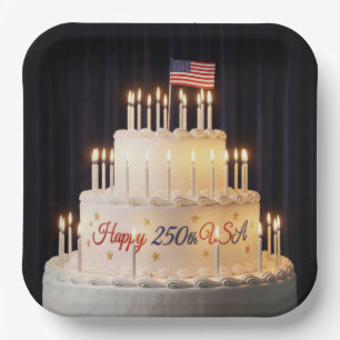 250th USA Tiered Birthday Cake with Flag Paper Plate