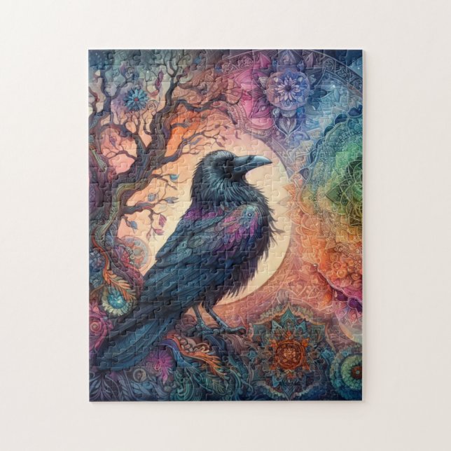 252 Pieces Crow Tree of Life Mandala Pagan  Jigsaw Puzzle (Vertical)