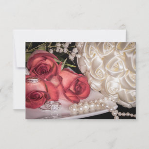 2586-Wedding Roses w/Rings, Pearls Invitation