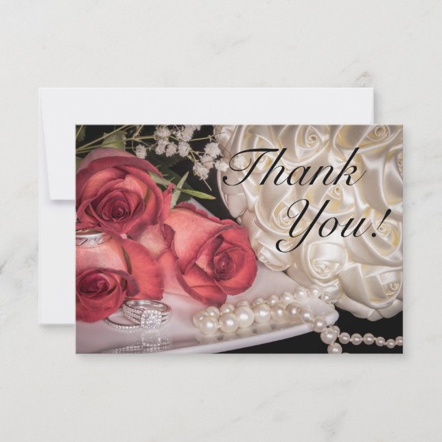 2586-Wedding Roses w/Rings, Pearls Thank You Card (Front)