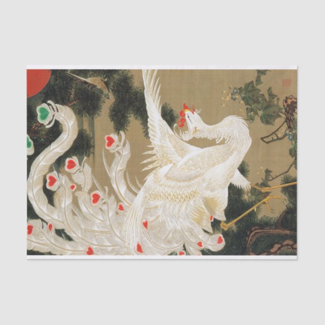 25. 老松白鳳図, 若冲 Pine-tree & Phoenix, Jakuchu Tissue Paper (Front)