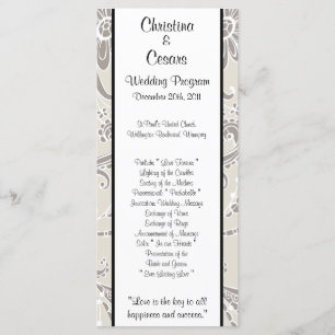 25 4 x 9 Wedding Program Grey Flourish Swirls