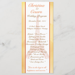 25 4 x 9 Wedding Program Paris Peach