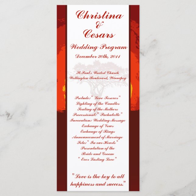 25 4 x 9 Wedding Program Red Sunset in Africa (Front)