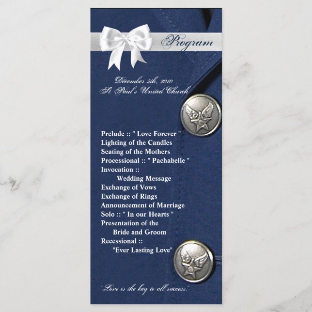 25 4x9 Wedding Program Air Force Class A Uniform (Front)
