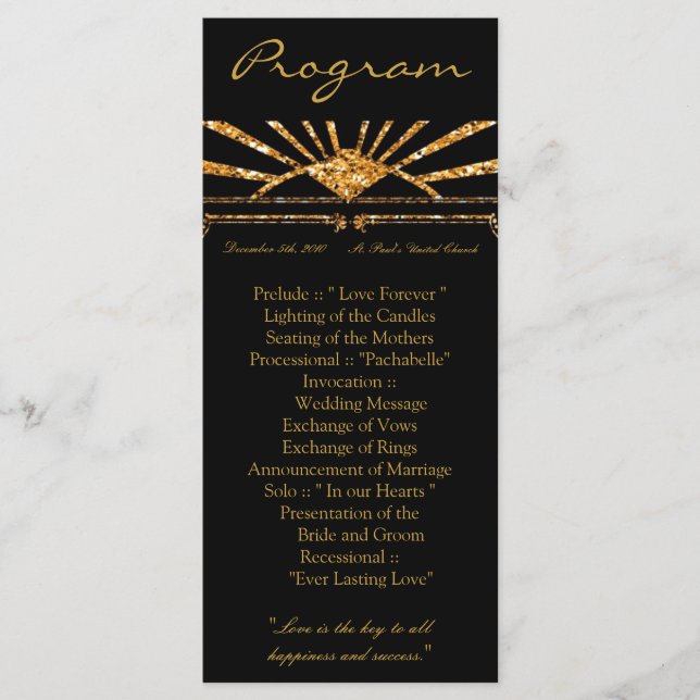 25 4x9 Wedding Program Art Deco Roaring 20s Gatsby (Front)
