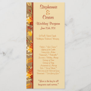 25 4x9 Wedding Program Autumn Branch Leaves
