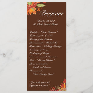 25 4x9 Wedding Program Autumn Leaves Fall Floral