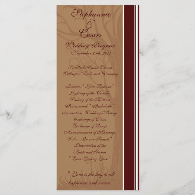 25 4x9 Wedding Program Autumn Tree (Front)