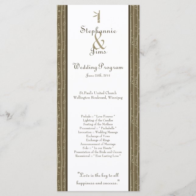 25 4x9 Wedding Program Bamboo Bliss (Front)