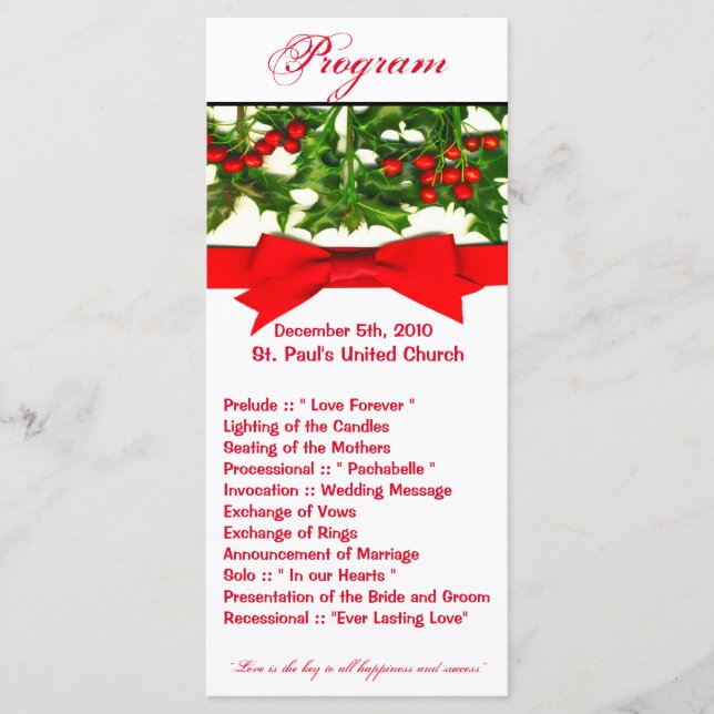 25 4x9 Wedding Program Baughs Holly Berry Christma (Front)