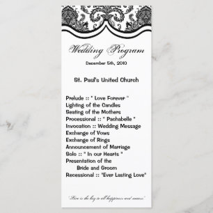 25 4x9 Wedding Program Black White Damask Lace Pri