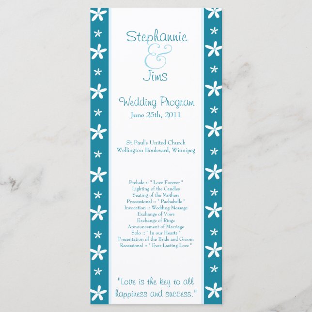 25 4x9 Wedding Program Blue Daisies (Front)