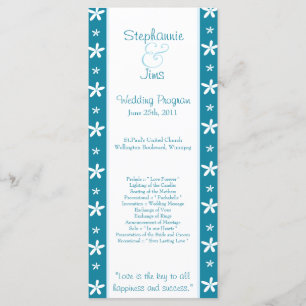 25 4x9 Wedding Program Blue Daisies