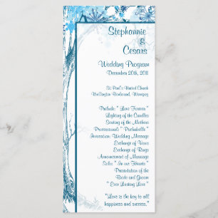 25 4x9 Wedding Program Blue Tree / Snowflakes