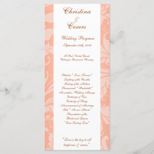 25 4x9 Wedding Program Brown Rose on Pink Floral