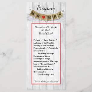 25 4x9 Wedding Program Burlap Mr. and Mrs. Banner
