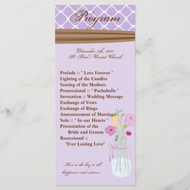 25 4x9 Wedding Program Country Mason Jar Flowers (Front)