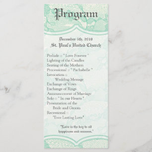25 4x9 Wedding Program Country Mint Lace Print