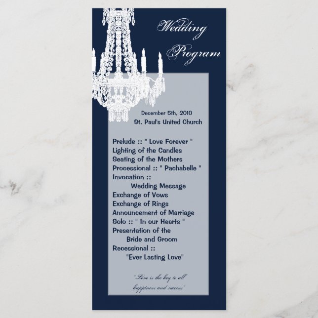 25 4x9 Wedding Program Crystal Chandelier Glitz (Front)