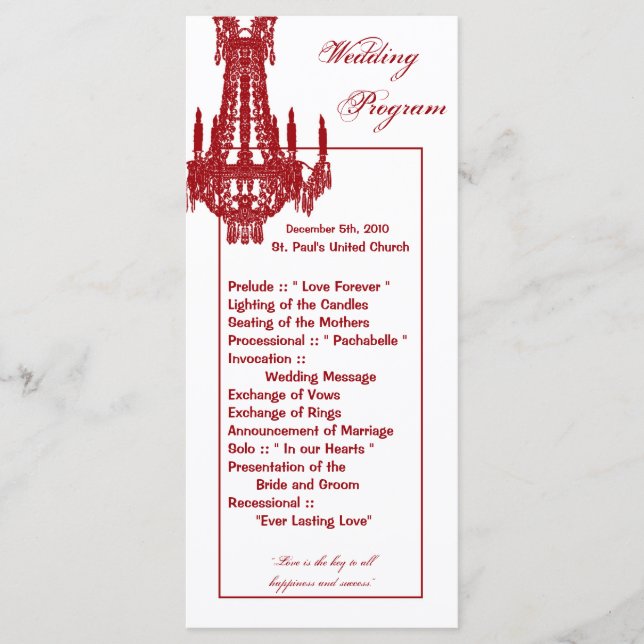 25 4x9 Wedding Program Crystal Chandelier Glitz (Front)