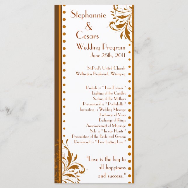 25 4x9 Wedding Program Damask Autumn (Front)