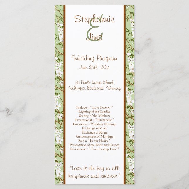 25 4x9 Wedding Program Dogwood Flowers (Front)