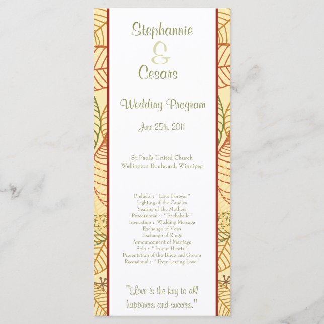 25 4x9 Wedding Program Fall Leaves (Front)