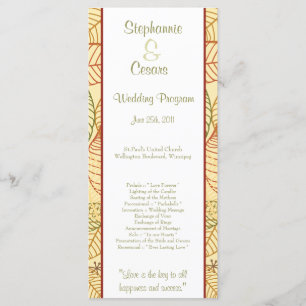 25 4x9 Wedding Program Fall Leaves