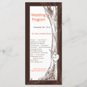 25 4x9 Wedding Program Fall Tree Initial Carvings