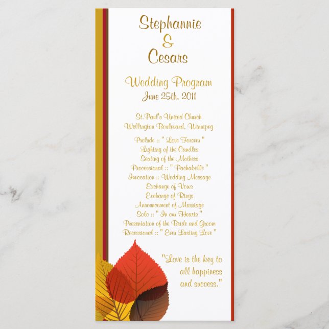 25 4x9 Wedding Program Foliage Leaves (Front)